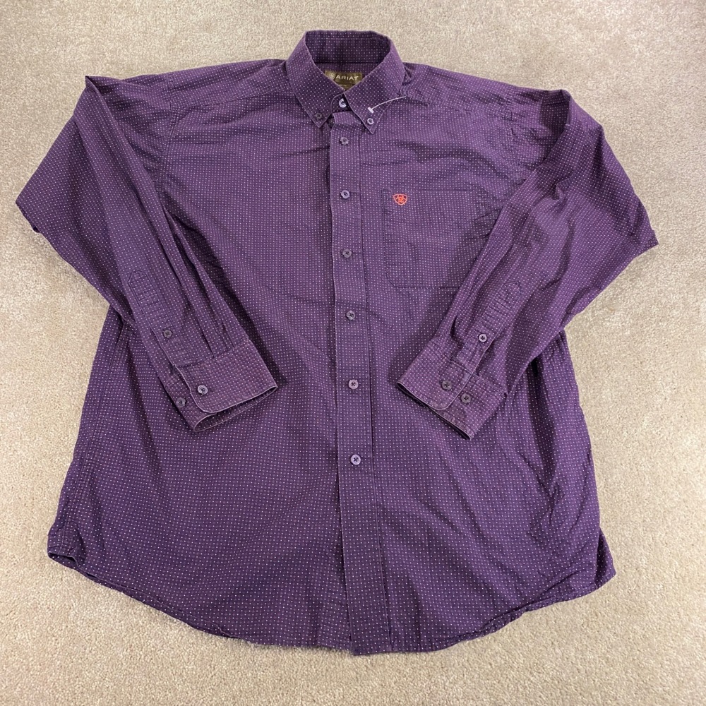 Ariat Button Down Shirt Mens Medium Purple Geometric Micro Print Long Sleeve